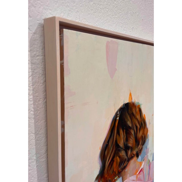 Flare presents a close-up view of a figure from behind, showcasing a textured interplay of soft, muted colors that evoke a...