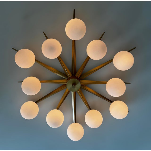 Glass 21st Century Star Piccolo Satin Brass Matte White Murano Flush Mount by Fabio LTD For Sale - Image 7 of 9