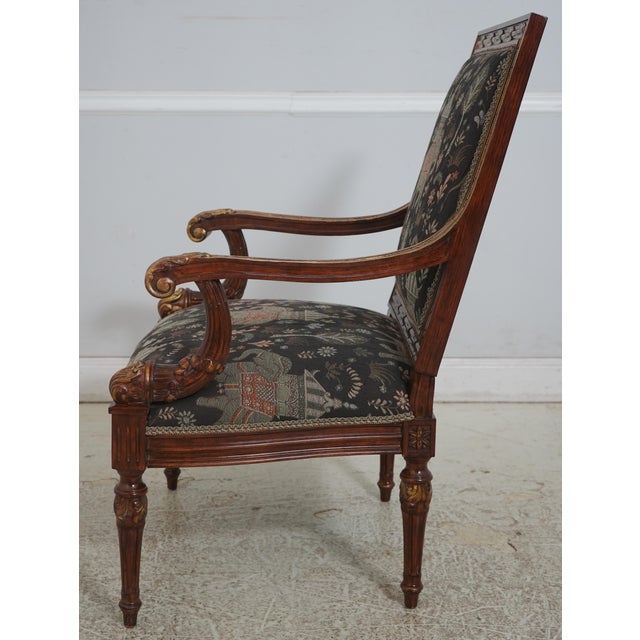 French Pair of Louis XVI Style Gilded Wood Armchairs For Sale - Image 3 of 18