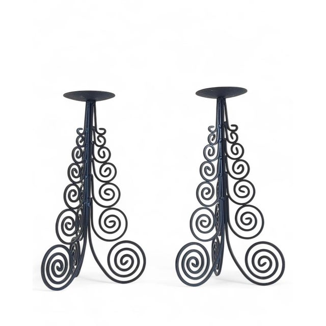 Large Spanish Cortijo Style Black Forged Iron Candelabras, Spain, 1970s, Set of 2 For Sale - Image 4 of 18