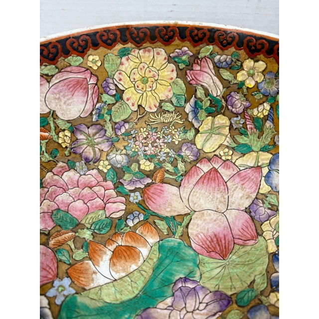 Large Chinese Hand Painted Porcelain Floral Centerpiece Bowl For Sale In New York - Image 6 of 9