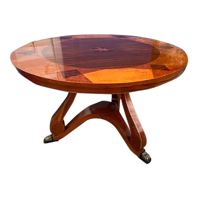 John Widdicomb Regency Style Round Burr & Mahogany Center Table For Sale