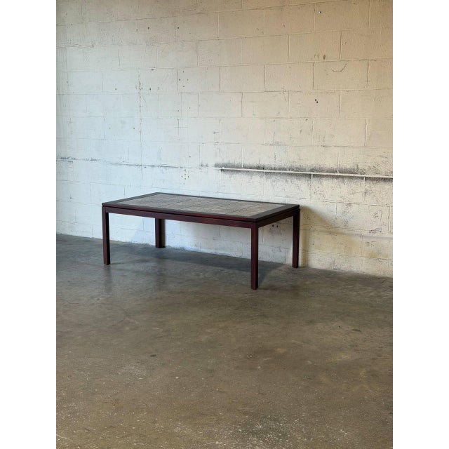 Mid-Century Modern Rosewood Rectangular Coffee Table With Ceramic Tile Top Vintage Mid-Century Modern 1960s For Sale - Image 3 of 11
