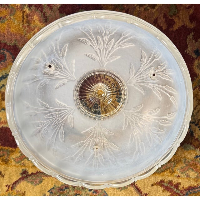 Vintage Frosted Glass Flush Mount Ceiling Light Shade With Prismatic Center – Etched Botanical Motif, 10” For Sale - Image 10 of 14