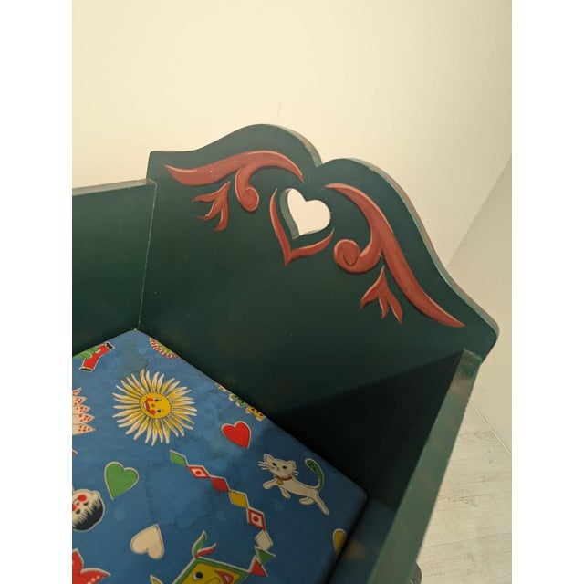 Vintage Hand-Painted Wooden Cradle, 1940s For Sale - Image 9 of 14
