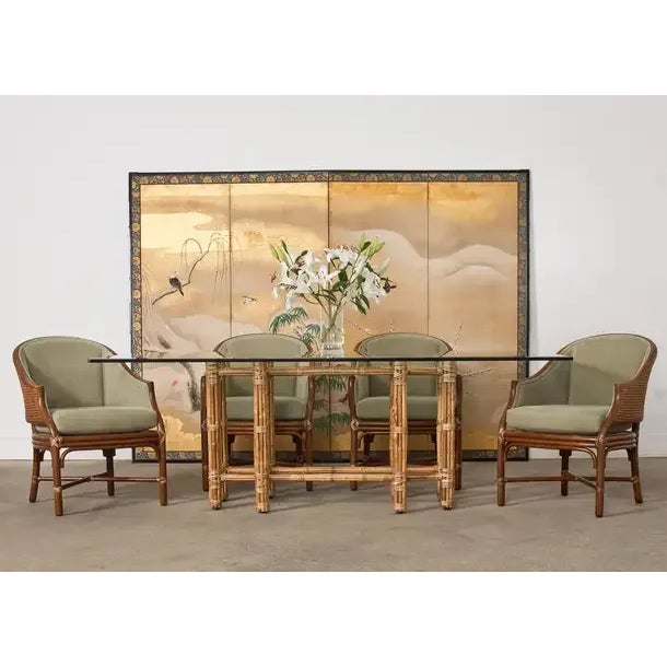 Large genuine McGuire rectangular dining table made in the California coastal organic modern style. Crafted from an iron...