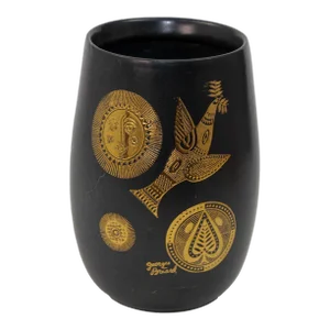 Georges Briard Black and Gold Ceramic Vase for Hyalyn 1960s Hollywood Regency