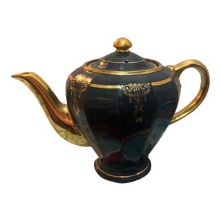 Vintage Sadler Black and Gold Ceramic Teapot For Sale
