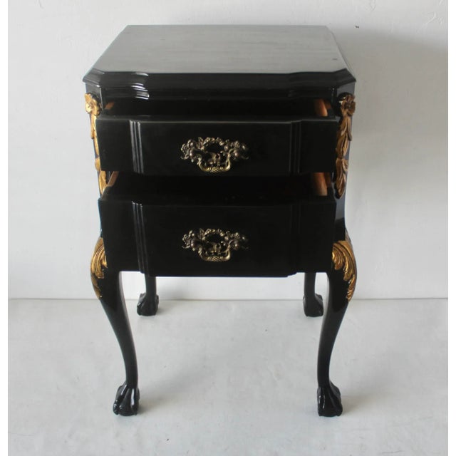 Louis XV Style Black Lacquered Nightstand End Side Table Gold Brass Decorative Details For Sale - Image 15 of 18