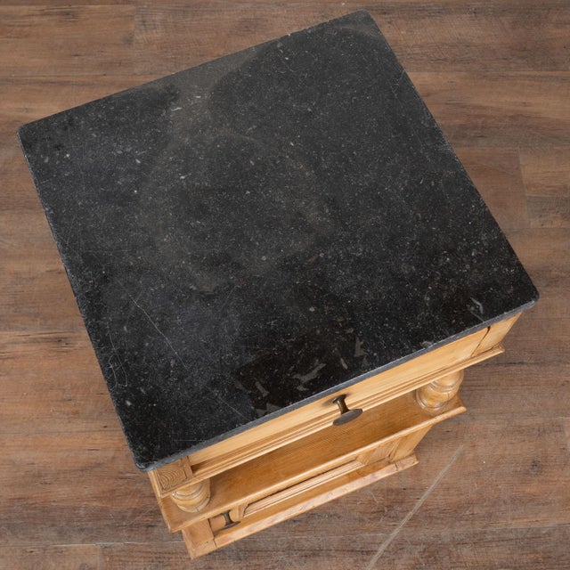 Early 20th Century Small Pine Nightstand With Marble Top and Shelf For Sale - Image 4 of 13
