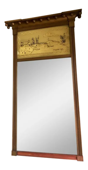 Vintage Federal Style Mirror With Reverse Painted Boat and Church Scene Circa 1940's