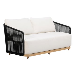 Alpine Teak Wood Outdoor Loveseat With Black Rope Design For Sale