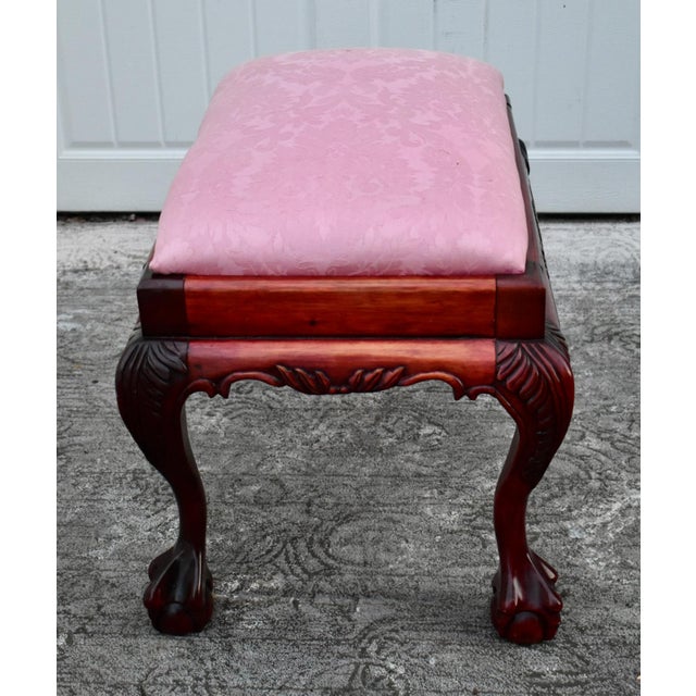 Chippendale Vintage Carved Mahogany Chippendale Style Claw Foot Bench For Sale - Image 3 of 10