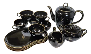 Black and Gold Mid Century Tea Set- Set of 15
