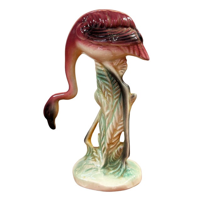 Mid 20th Century California Pottery Ceramic Grazing Tropical Pink Flamingo Figurine Statue For Sale - Image 4 of 7