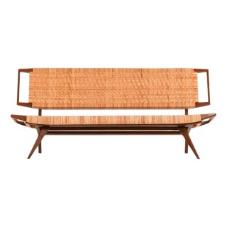Mid-Century Bench in Mahogany and Cane by Paul László, 1950 For Sale