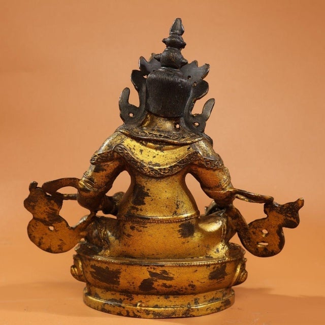 Late 19th Century Gilt Bronze Yellow Jambhala Statue, Buddhist Wealth Deity, 1.69kg For Sale - Image 4 of 9