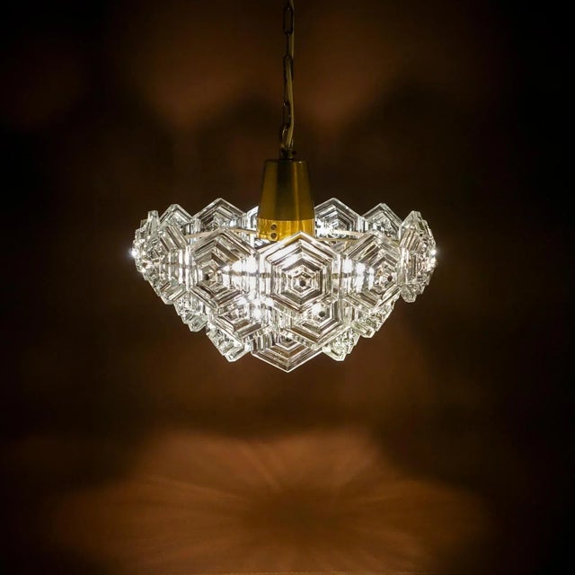 Metal Mid-Century German Chandelier with Hexagonal Glass Prisms by Veb Ebersbach, 1960s For Sale - Image 7 of 9