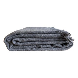 Alpaca Wool Throw With Fringe in Dark Grey For Sale