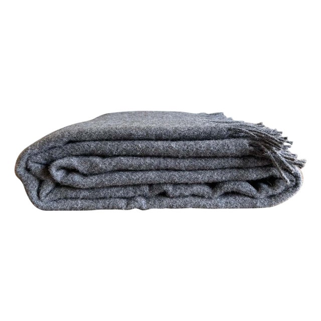 Alpaca Wool Throw With Fringe in Dark Grey For Sale