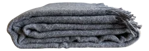Alpaca Wool Throw With Fringe in Dark Grey