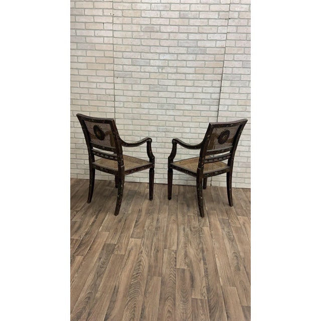 Antique English Regency Hand-Painted Cane-Back Medallion Armchairs - Pair For Sale - Image 4 of 11