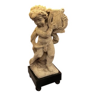 Antique Cement Putti Table Lamps With Custom Wood Bases- A Pair For Sale