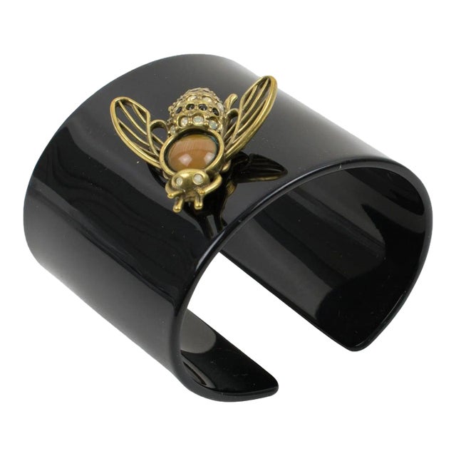 Jean Paul Gaultier Black Resin and Brass Bee Cuff Bracelet For Sale