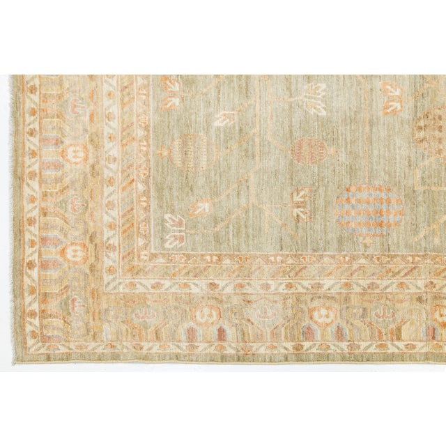 Artisan Sage & Terracotta Hand-Knotted Khotan Pomegranate Wool Rug 10x14 For Sale - Image 11 of 11