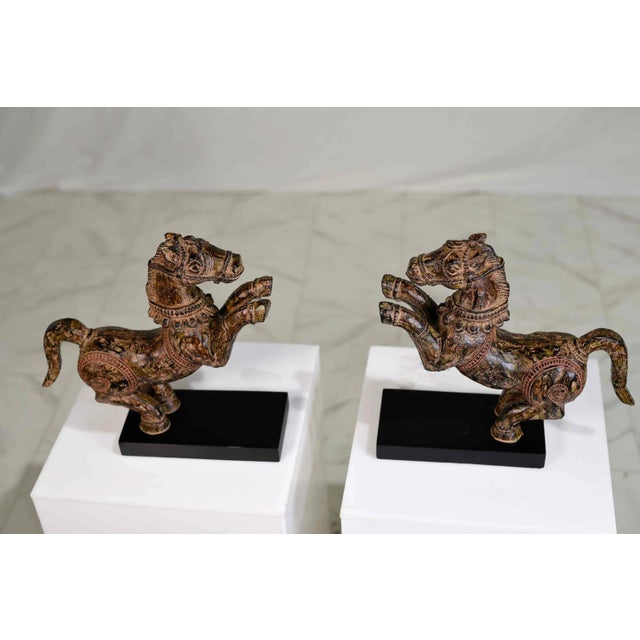 Vintage Decorative Samurai Horse Figures on Lacquered Bases - a Pair For Sale - Image 11 of 13