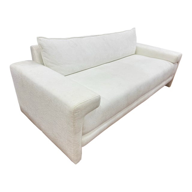Mid Century Style Cb2 Camden White Chenille Sofa For Sale