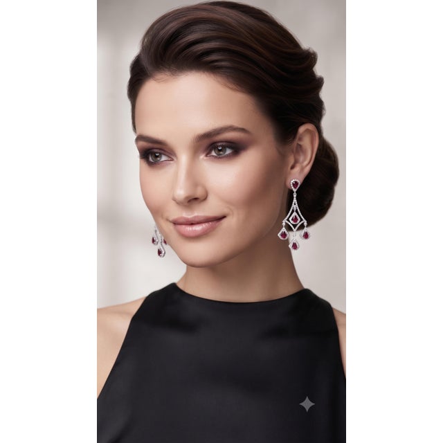 Natural Ruby 3.61cts & Diamond 1.27cts Earring in 14k Gold For Sale - Image 4 of 8