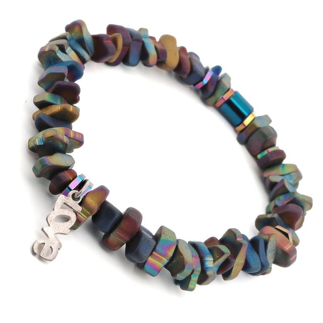 Early 21st Century Colorful Energy Hematite Love Charm Bracelet For Sale - Image 5 of 6