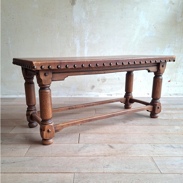 Spanish Coffee Table with Leather Top, 1950s For Sale - Image 4 of 8