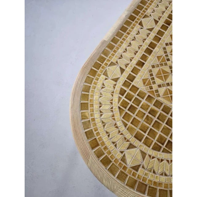 Rattan Reed Dining Table with Ceramic Inlay, 1980s For Sale - Image 4 of 12