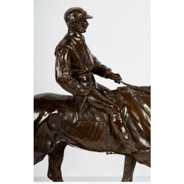 Mid 19th Century Pierre-Jules Mêne Style Equestrian Bronze Sculpture of Rider on Horse With Rouge Marble Base For Sale In Los Angeles - Image 6 of 10