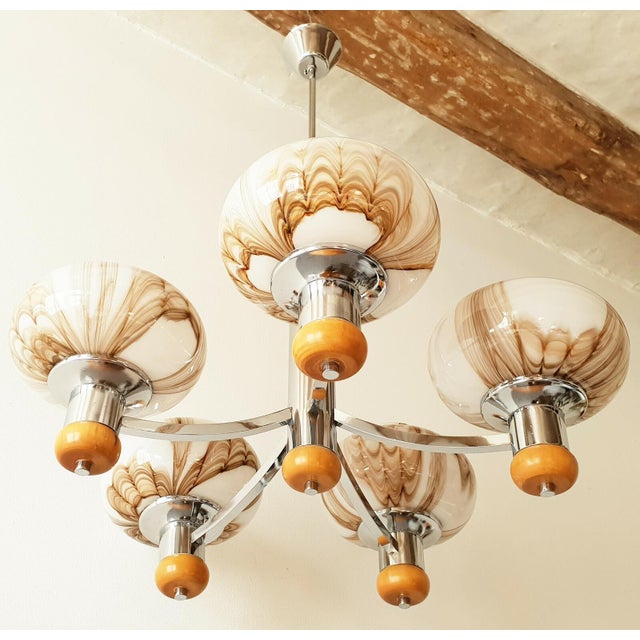 Vintage Chandelier in Glass with Marble and Steel, 1960s For Sale - Image 9 of 9