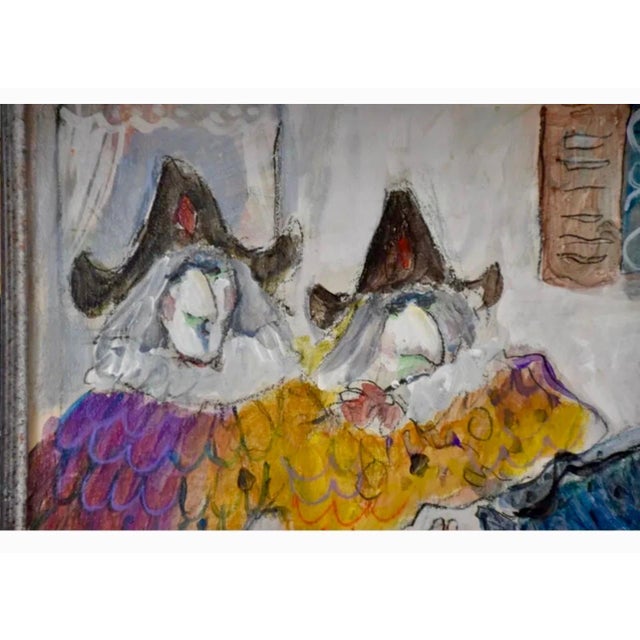 Michel BouletCharming French Naive Art, Clowns on Bicycle Michel Boulet Folk Art Oil Painting For Sale - Image 4 of 9