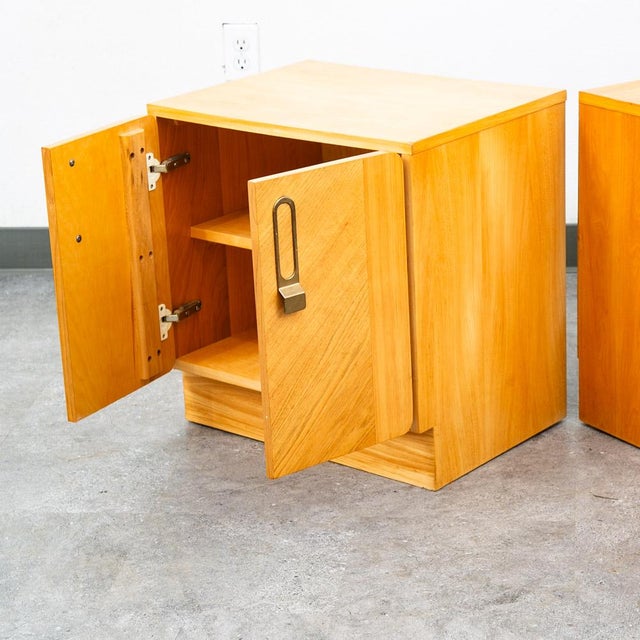Mid Century Modern Nightstands Doors End Side Tables Blonde Canadian MCM Two 2 For Sale - Image 10 of 12