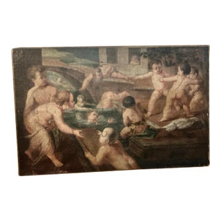 Original 18th Century Oil on Canvas, Putti Playing in Water, Follower of Boucher For Sale