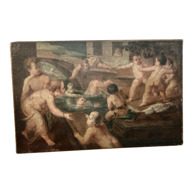 Original 18th Century Oil on Canvas, Putti Playing in Water, Follower of Boucher For Sale