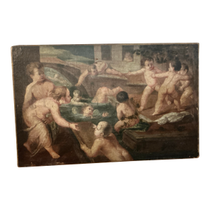 Original 18th Century Oil on Canvas, Putti Playing in Water, Follower of Boucher