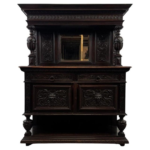 Antique Victorian English Carved Oak Mirror-Back Sideboard For Sale - Image 13 of 13