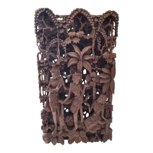 Vintage Indonesian Balinese Hand Carved Wooden Wall Panel
