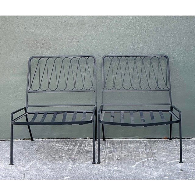 Mid-Century Modern Vintage MCM Salterini Ribbon Wrought Iron Lounge Chairs - A Pair For Sale - Image 3 of 12