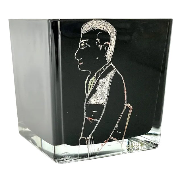 Cubic Vase Featuring Gabin by Anatole Riecke for La Pouole, 1958 For Sale