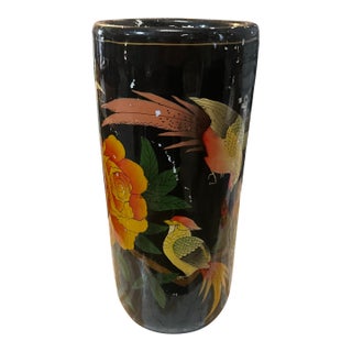 Vintage Ceramic Asian Style Black Umbrella Stand For Sale