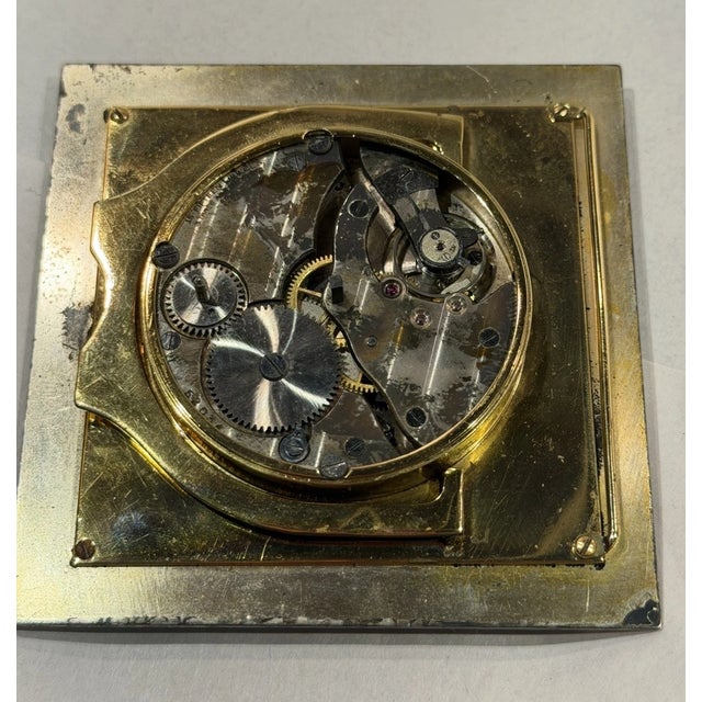 Antique Swiss Art Deco Travel/ Desk Clock With Guilloche Enamel For Sale - Image 9 of 11