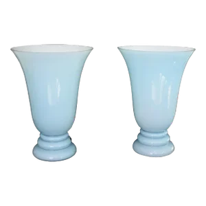 Vintage 80s CVV Vianne Blue Cased Glass Urn Lamp - Set of Two - Made in France