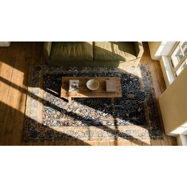 Elegant Dark Blue Ground With Tan-Camel Border and Intricate Floral-Geometric Pattern Antique Persian Nain Rug For Sale - Image 9 of 9